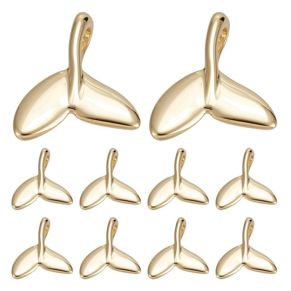 7565 18K Gold Fishtail Charms 10Pcs Brass Marine Whale Tail Pendants